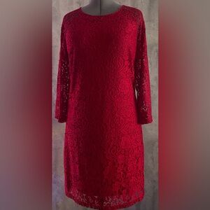 Laundry By Shelli Sepal  Evening Formal Red Lace Overlay Sheath Dress Size 14